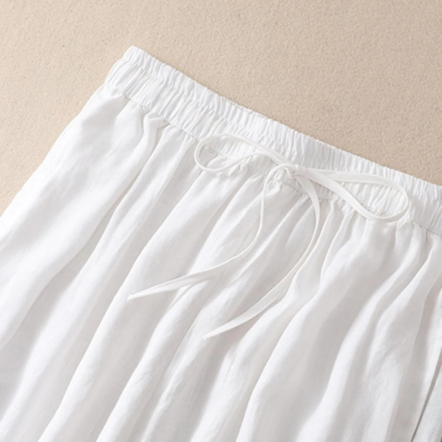 FZYLQY Drawstring Linen Pants for Women Elastic Waist Cotton Blend Trousers Loose Fit Button Hem Harem Slacks 2025