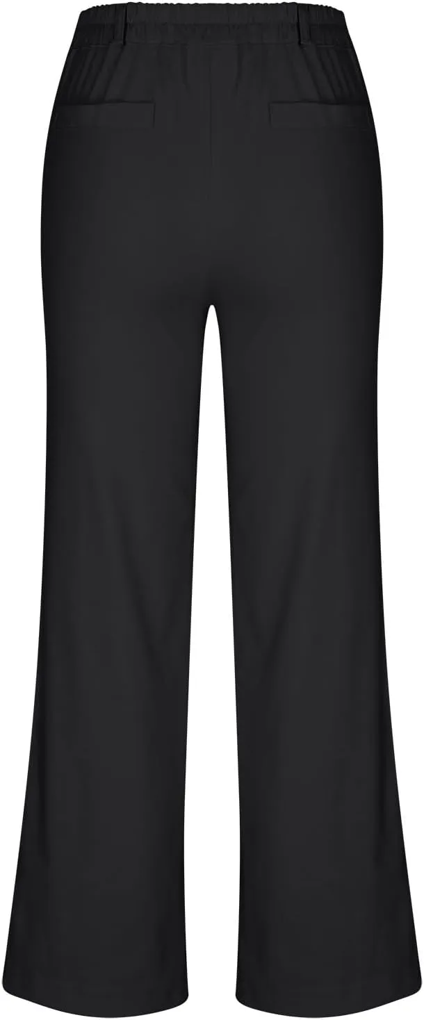 FZYLQY High Waist Wide Leg Trousers for Women Cotton Linen Dress Pants with Pockets Button Zip Slacks Office Style