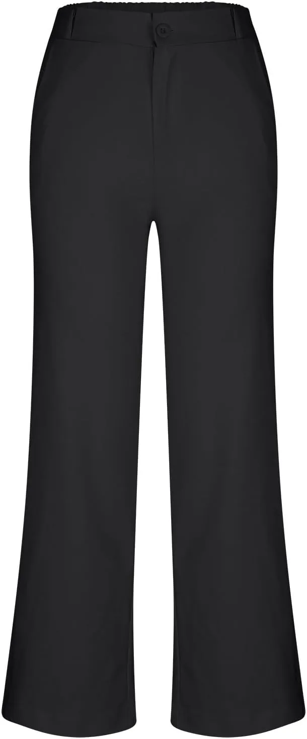 FZYLQY High Waist Wide Leg Trousers for Women Cotton Linen Dress Pants with Pockets Button Zip Slacks Office Style