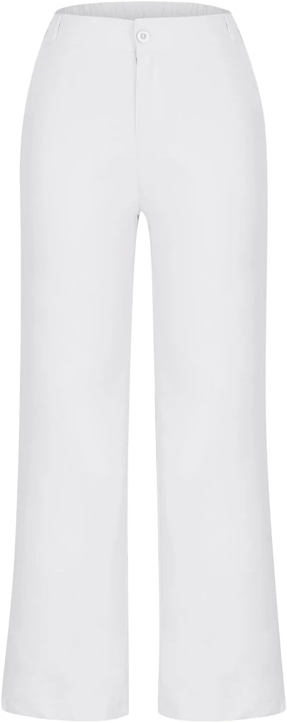 FZYLQY High-Waisted Linen Pants for Women with Pockets Wide Leg Trousers for Summer Casual Loose Fit Bottoms