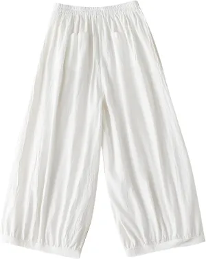 FZYLQY Womens Elastic Waist Linen Trousers with Pockets Loose Wide-Leg Pants for Spring and Summer Casual Comfort Pants