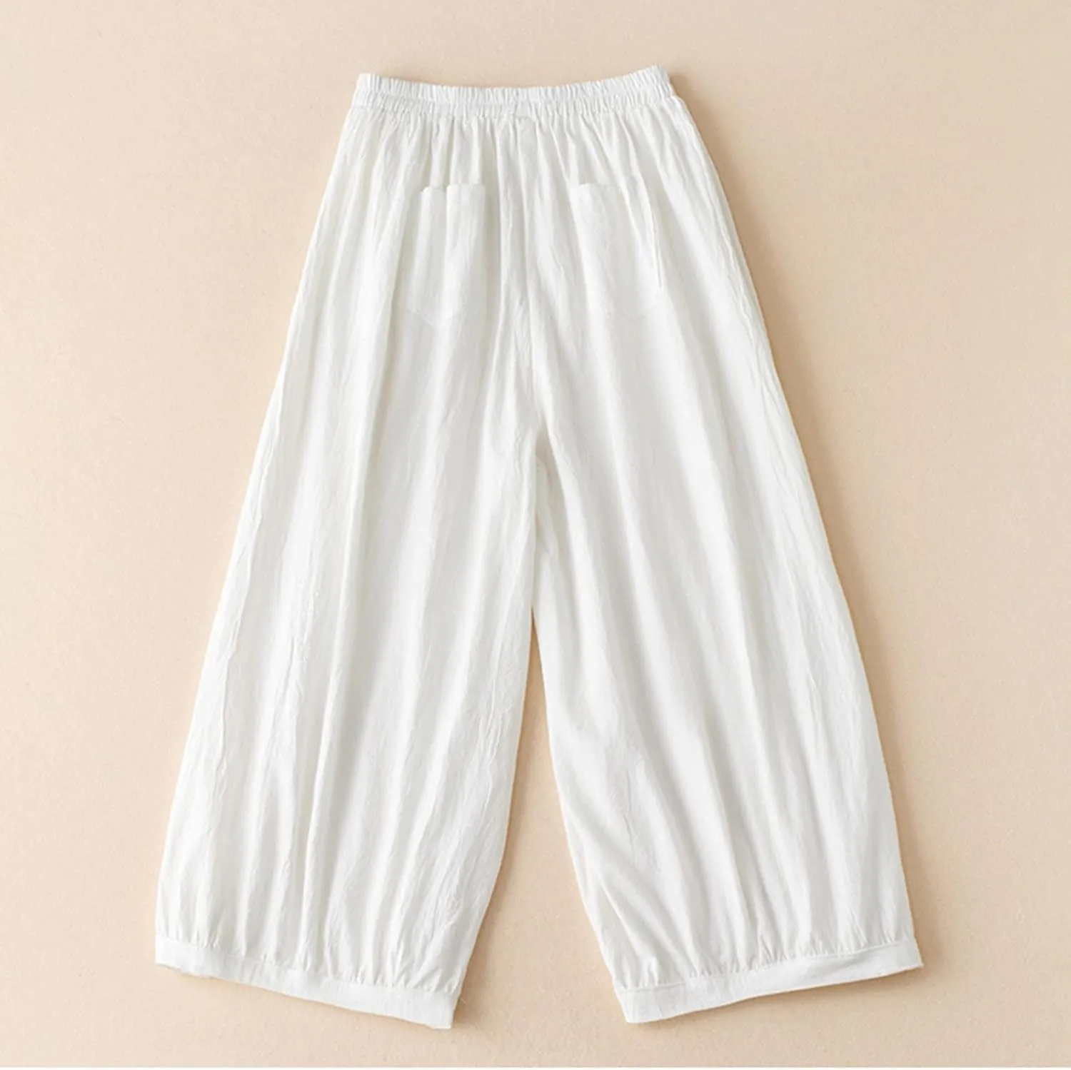 FZYLQY Womens Elastic Waist Linen Trousers with Pockets Loose Wide-Leg Pants for Spring and Summer Casual Comfort Pants