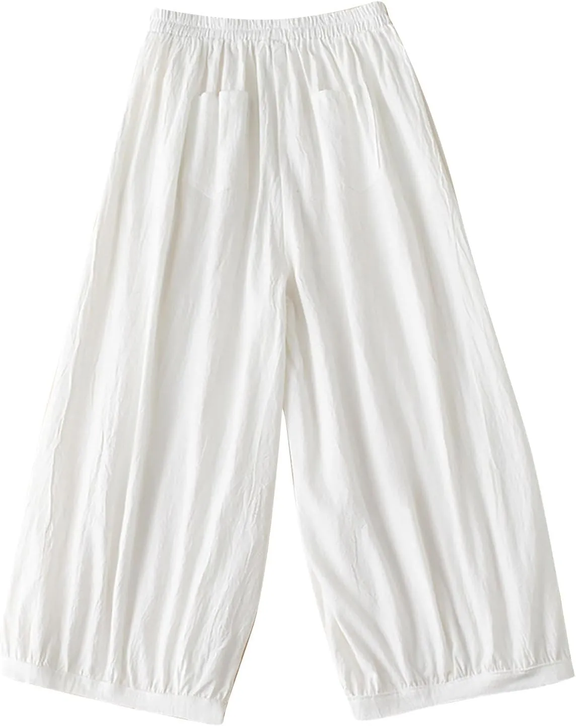 FZYLQY Womens Elastic Waist Linen Trousers with Pockets Loose Wide-Leg Pants for Spring and Summer Casual Comfort Pants