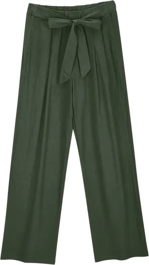 FZYLQY Womens High-Waisted Linen Trousers with Bow Tie Elastic Waist Casual Wide-Leg Pants for Spring and Summer 2025
