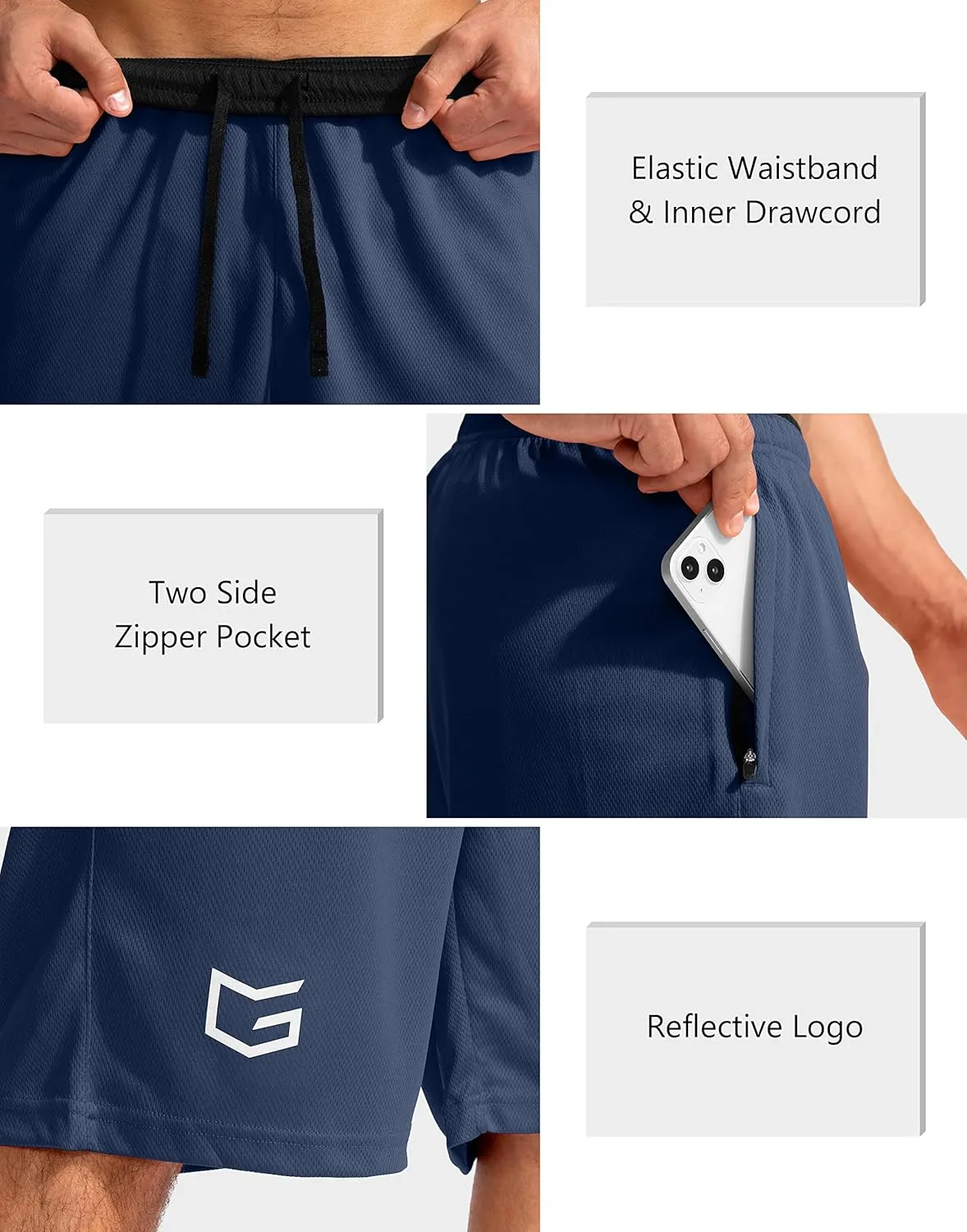 G Gradual Men's Basketball Shorts with Zipper Pockets Lightweight Quick Dry 11" Long Shorts for Men Athletic Gym