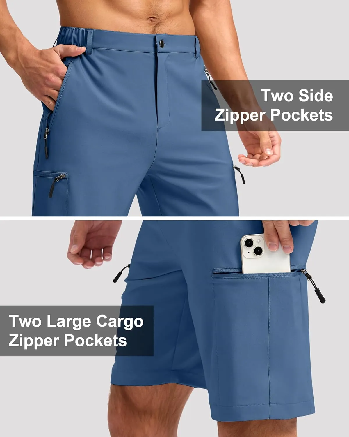 G Gradual Mens Hiking Cargo Shorts with 4 Zipper Pockets 9" Quick Dry Lightweight Casual Work Shorts for Men Golf Fishing