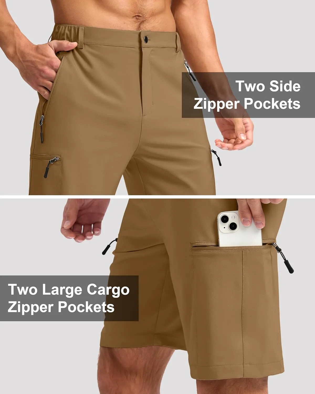 G Gradual Mens Hiking Cargo Shorts with 4 Zipper Pockets 9" Quick Dry Lightweight Casual Work Shorts for Men Golf Fishing