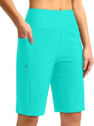 G Gradual Women's 11" Long Swim Board Shorts High Waisted Knee Length Beach Swimming Shorts for Women with Pockets Liner