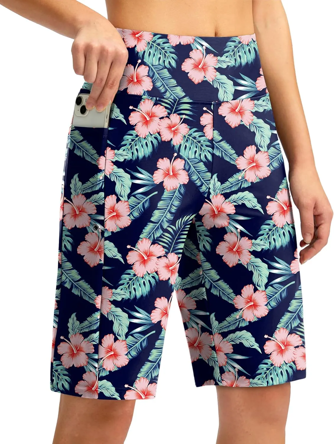 G Gradual Women's 11" Long Swim Board Shorts High Waisted Knee Length Beach Swimming Shorts for Women with Pockets Liner