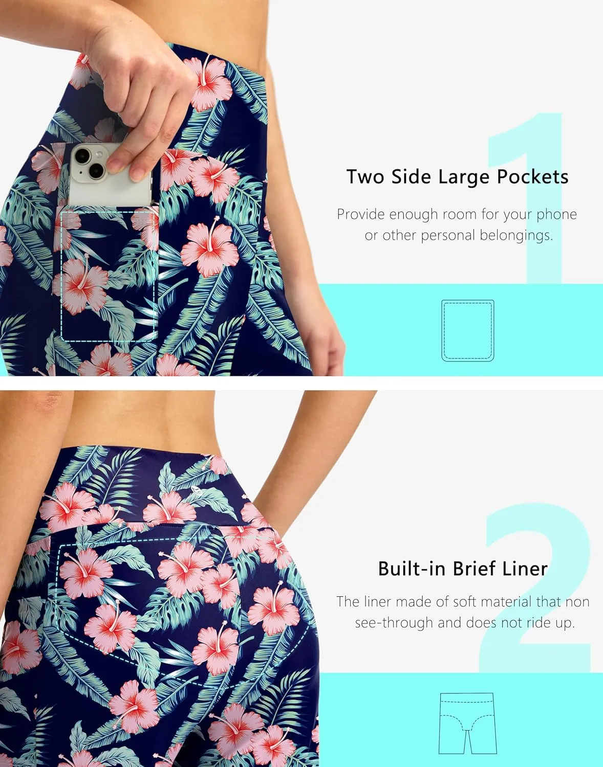 G Gradual Women's 11" Long Swim Board Shorts High Waisted Knee Length Beach Swimming Shorts for Women with Pockets Liner