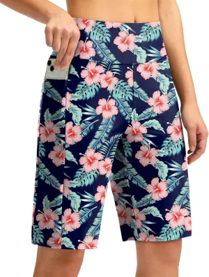 G Gradual Women's 11" Long Swim Board Shorts High Waisted Knee Length Beach Swimming Shorts for Women with Pockets Liner