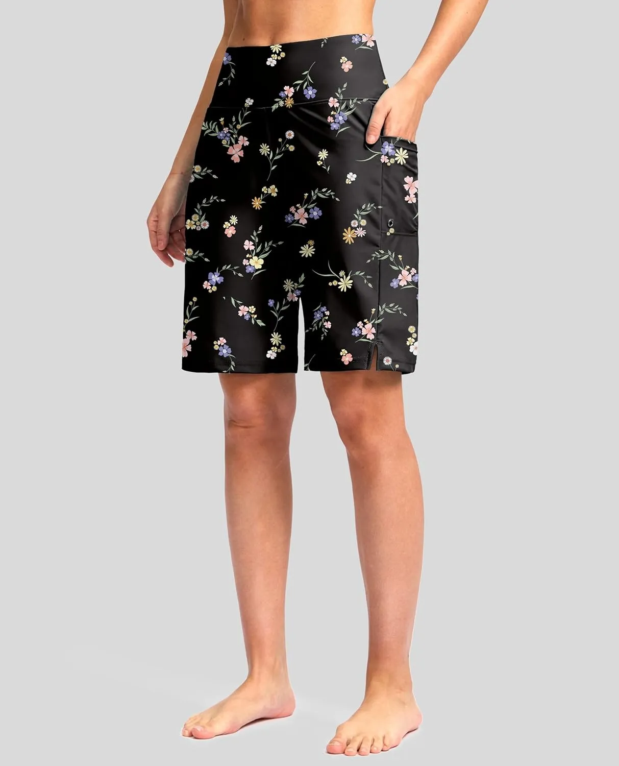 G Gradual Women's 9" Long Swim Board Shorts with Pockets High Waisted Knee Length Beach Swimming Shorts for Women with Liner