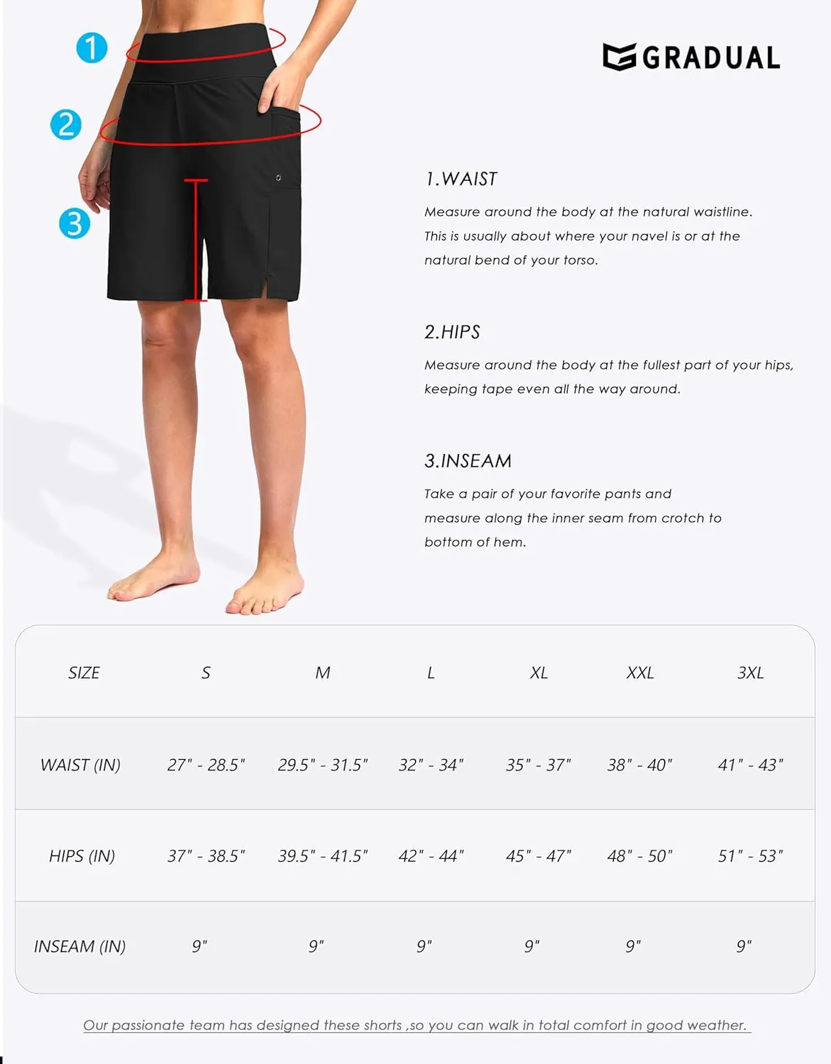G Gradual Women's 9" Long Swim Board Shorts with Pockets High Waisted Knee Length Beach Swimming Shorts for Women with Liner
