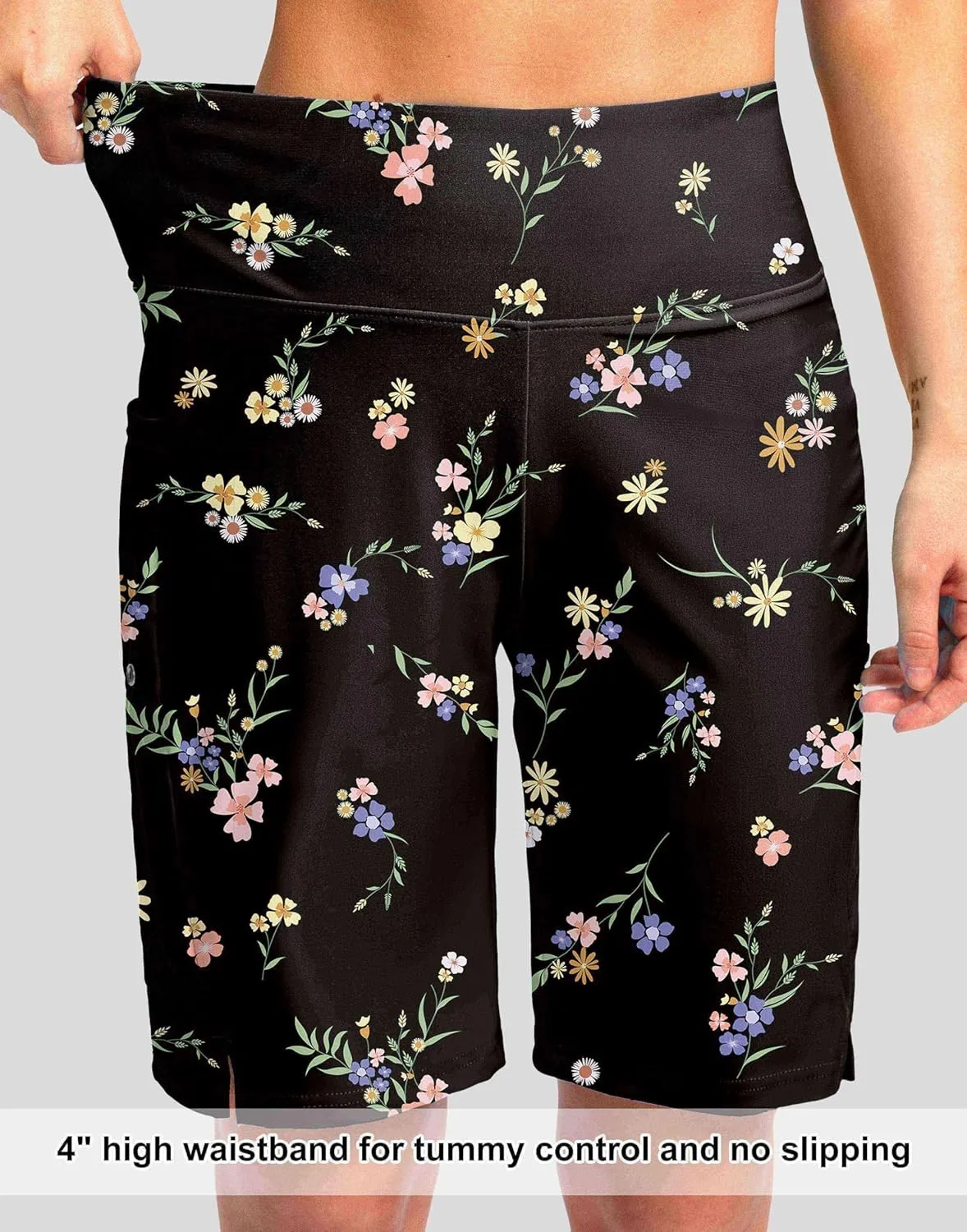 G Gradual Women's 9" Long Swim Board Shorts with Pockets High Waisted Knee Length Beach Swimming Shorts for Women with Liner