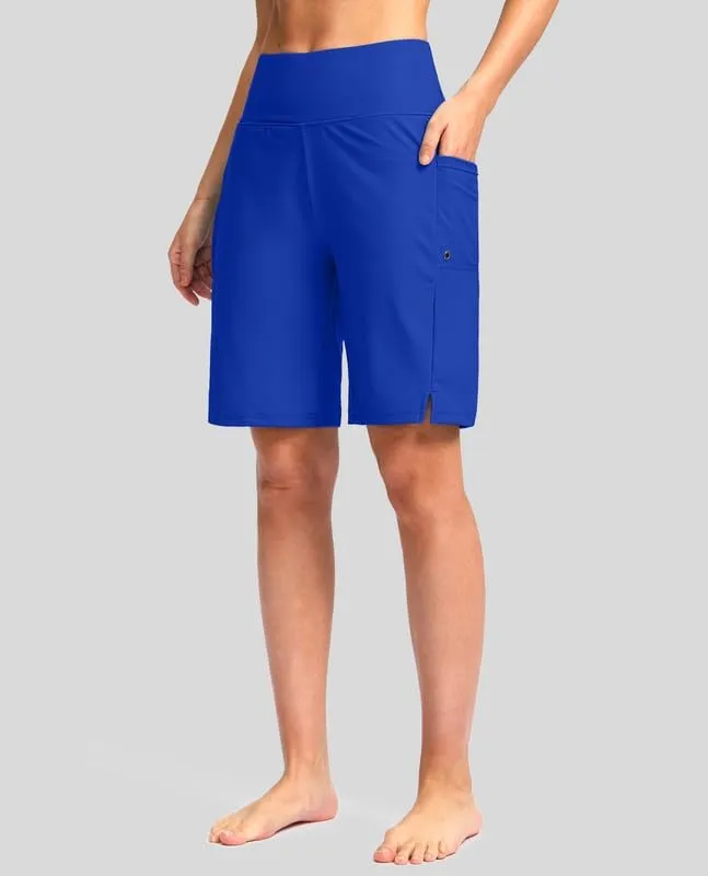 G Gradual Women's 9" Long Swim Board Shorts with Pockets High Waisted Knee Length Beach Swimming Shorts for Women with Liner