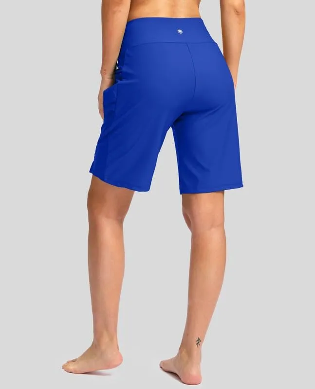G Gradual Women's 9" Long Swim Board Shorts with Pockets High Waisted Knee Length Beach Swimming Shorts for Women with Liner