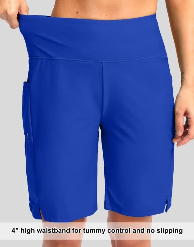 G Gradual Women's 9" Long Swim Board Shorts with Pockets High Waisted Knee Length Beach Swimming Shorts for Women with Liner