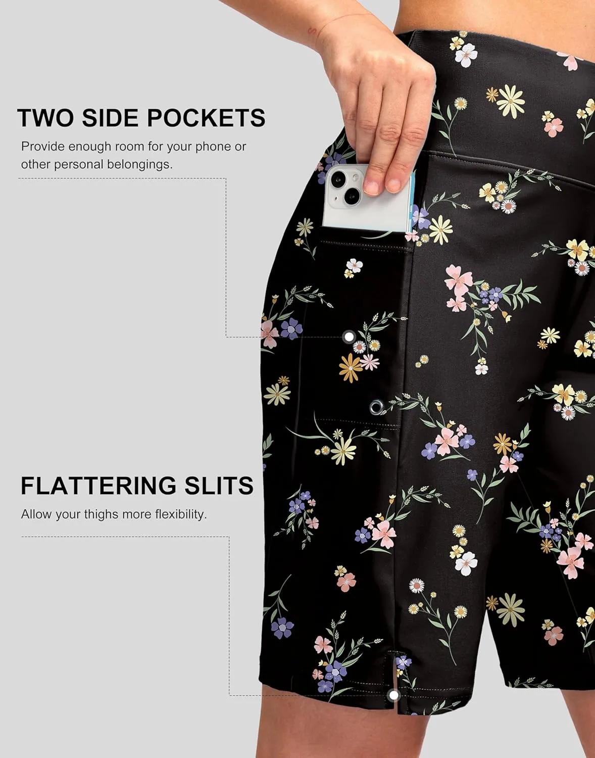 G Gradual Women's 9" Long Swim Board Shorts with Pockets High Waisted Knee Length Beach Swimming Shorts for Women with Liner