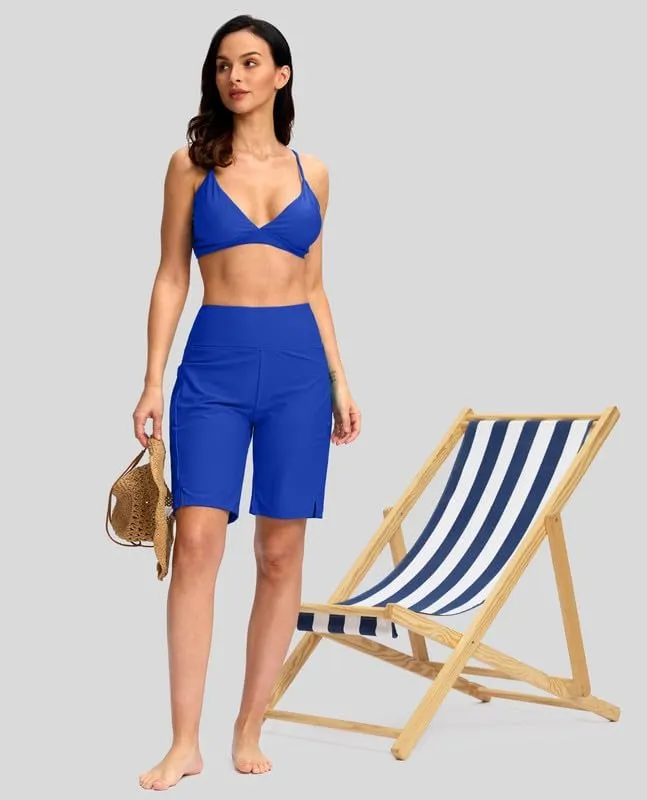 G Gradual Women's 9" Long Swim Board Shorts with Pockets High Waisted Knee Length Beach Swimming Shorts for Women with Liner