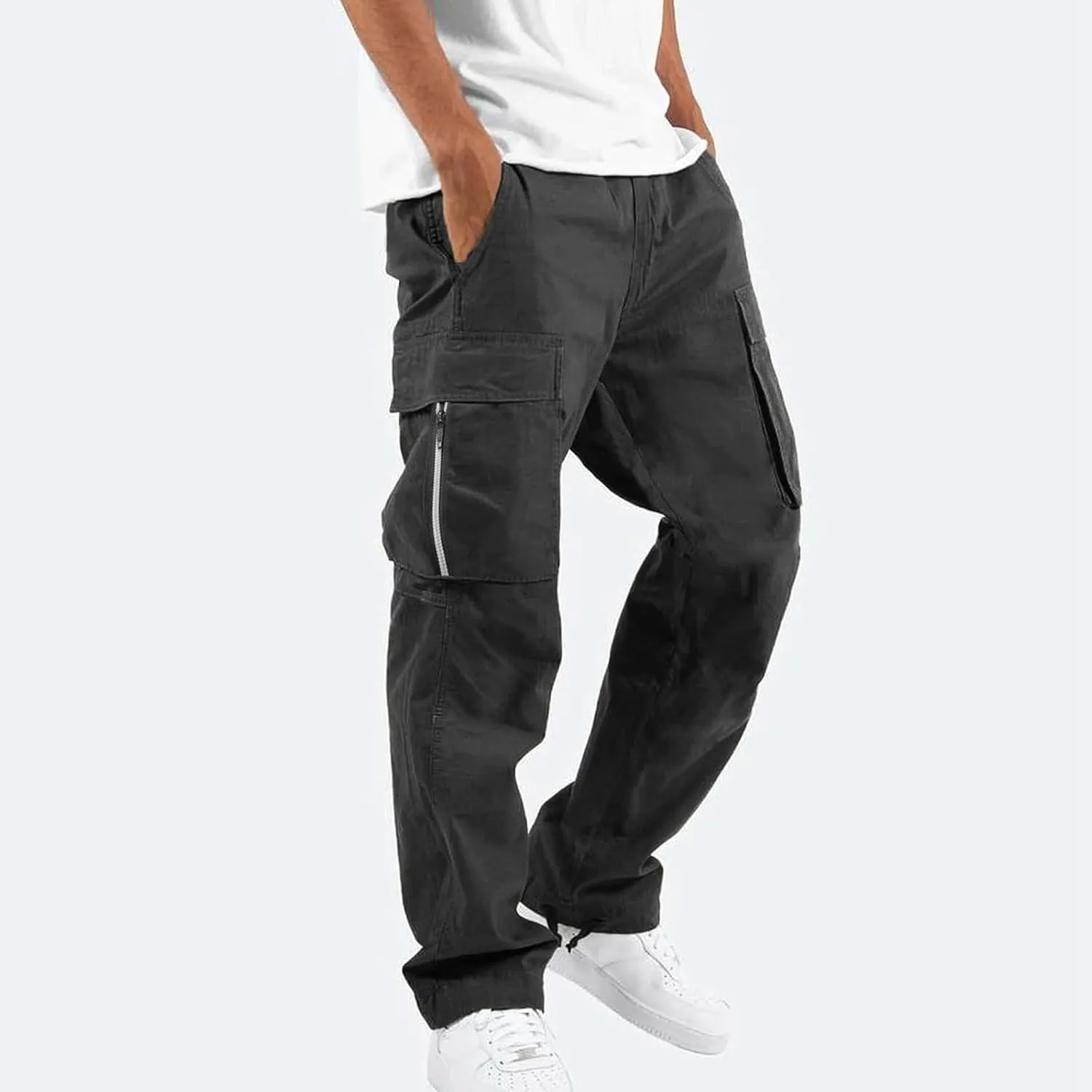 GIERIDUC Mens Cargo Pants Casual Hiking Pants Gym Workout Joggers Athletic Pants Cotton Loose Straight Leg Sweatpants for Men