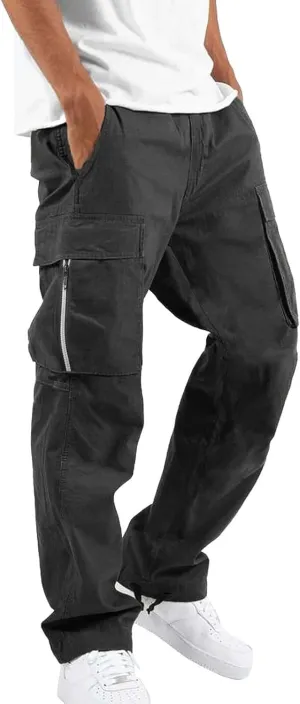 GIERIDUC Mens Cargo Pants Casual Hiking Pants Gym Workout Joggers Athletic Pants Cotton Loose Straight Leg Sweatpants for Men