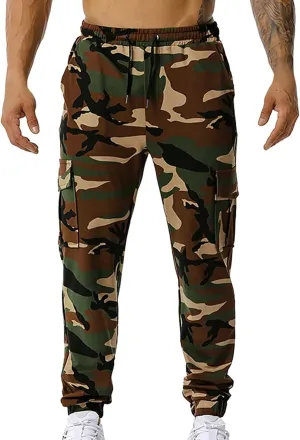GIERIDUC Mens Cargo Pants Sweatpants Mens Lightweight Cotton Cargo Pants Waist Compression for Men High Waisted Scrub Pants