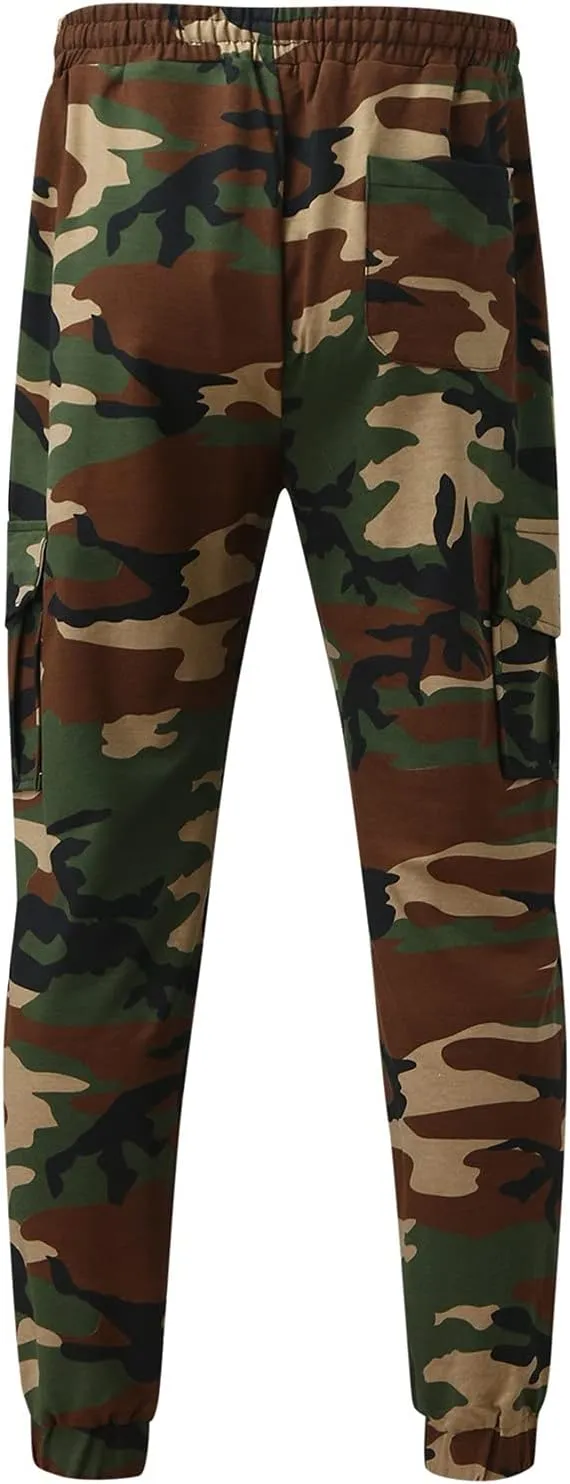 GIERIDUC Mens Cargo Pants Sweatpants Mens Lightweight Cotton Cargo Pants Waist Compression for Men High Waisted Scrub Pants