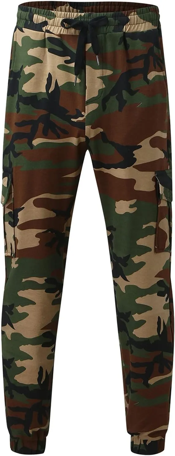 GIERIDUC Mens Cargo Pants Sweatpants Mens Lightweight Cotton Cargo Pants Waist Compression for Men High Waisted Scrub Pants