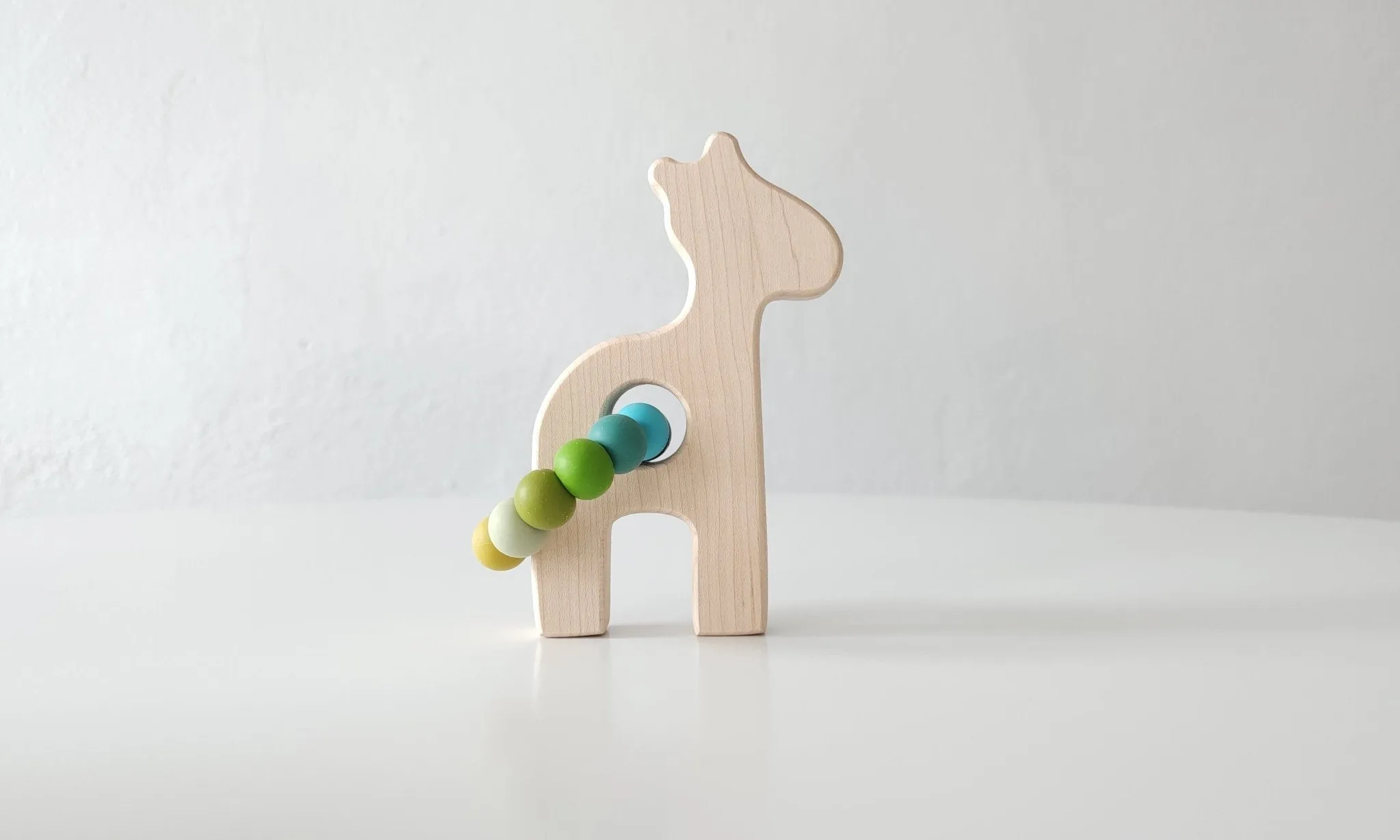 Giraffe Wooden Baby Grasping Toy with Teething Beads