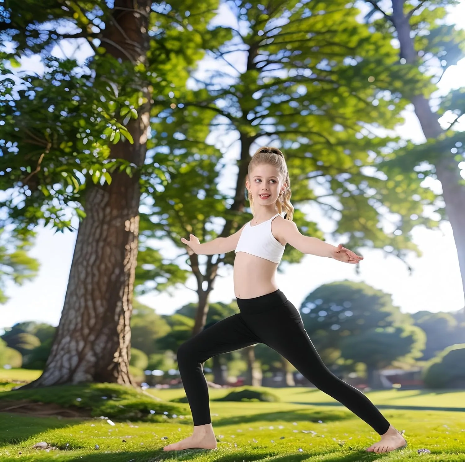 Girls Athletic Leggings High Waist Yoga Pants Dance Running Sports Tights