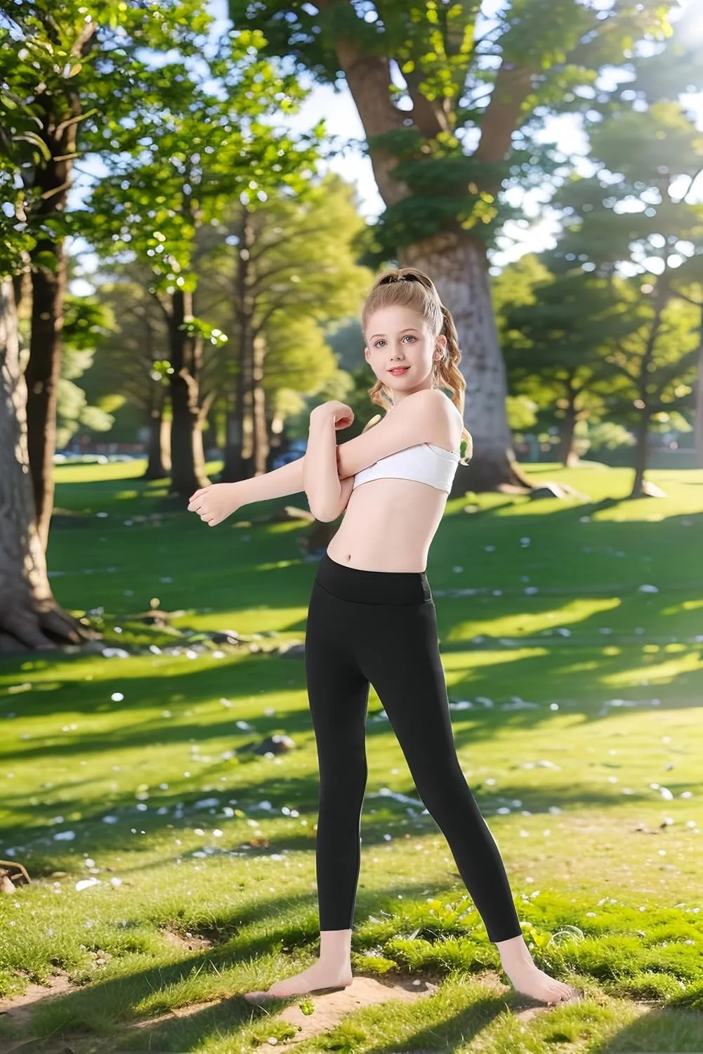 Girls Athletic Leggings High Waist Yoga Pants Dance Running Sports Tights