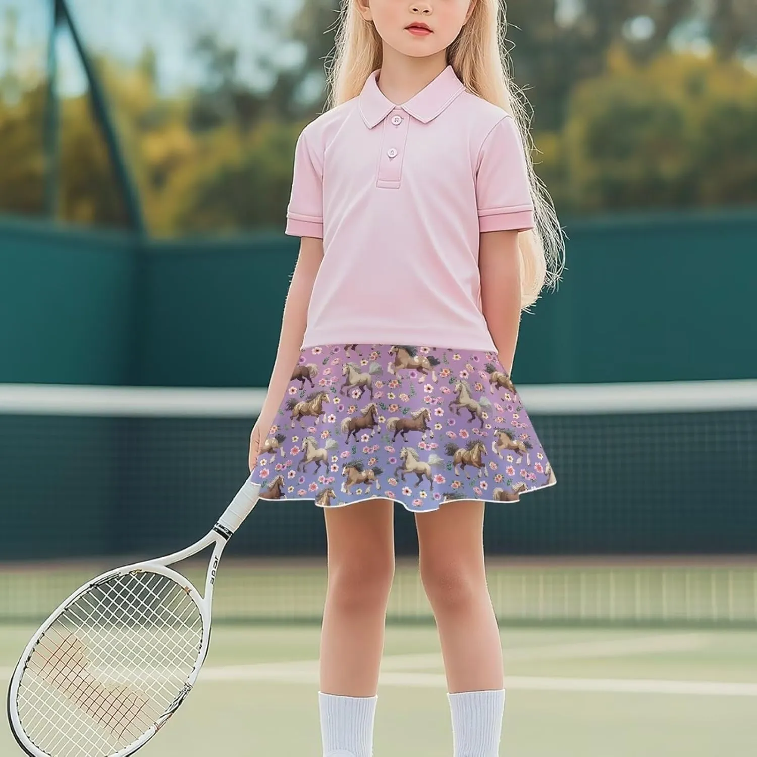 Girls' Sport Skirts 2-in-1 Tennis Running Skorts with Built-in Shorts Quickly Dry and Breathable