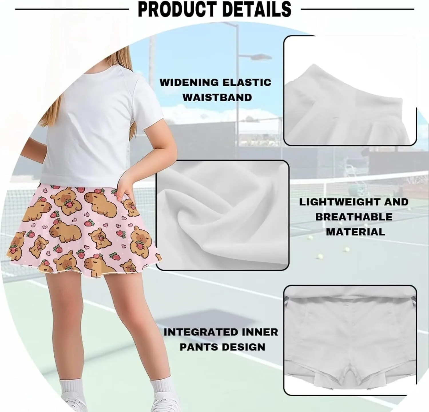 Girls' Sport Skirts 2-in-1 Tennis Running Skorts with Built-in Shorts Quickly Dry and Breathable