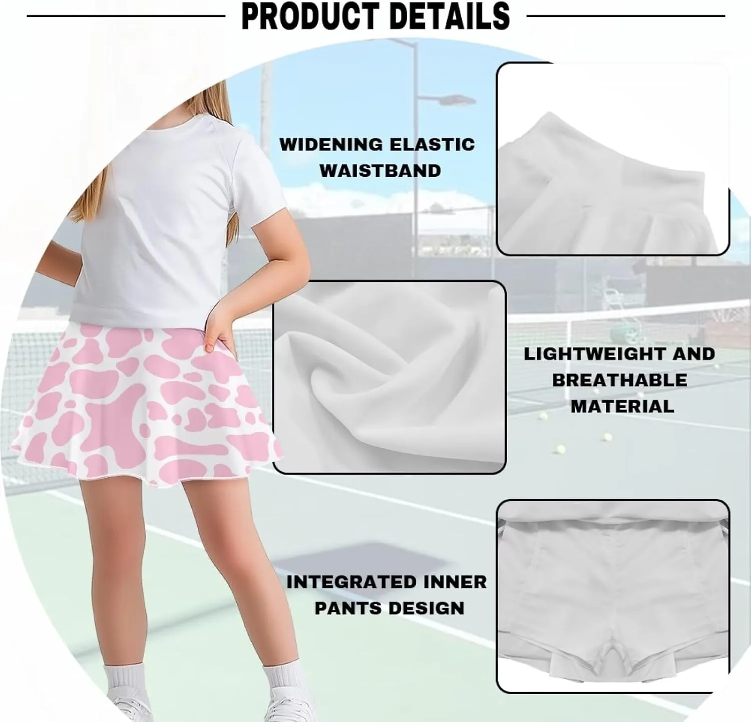 Girls' Sport Skirts 2-in-1 Tennis Running Skorts with Built-in Shorts Quickly Dry and Breathable