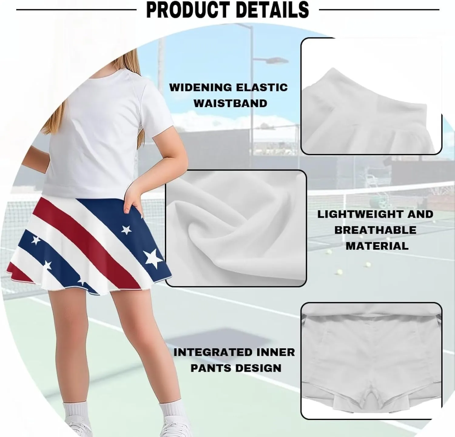 Girls' Sport Skirts 2-in-1 Tennis Running Skorts with Built-in Shorts Quickly Dry and Breathable