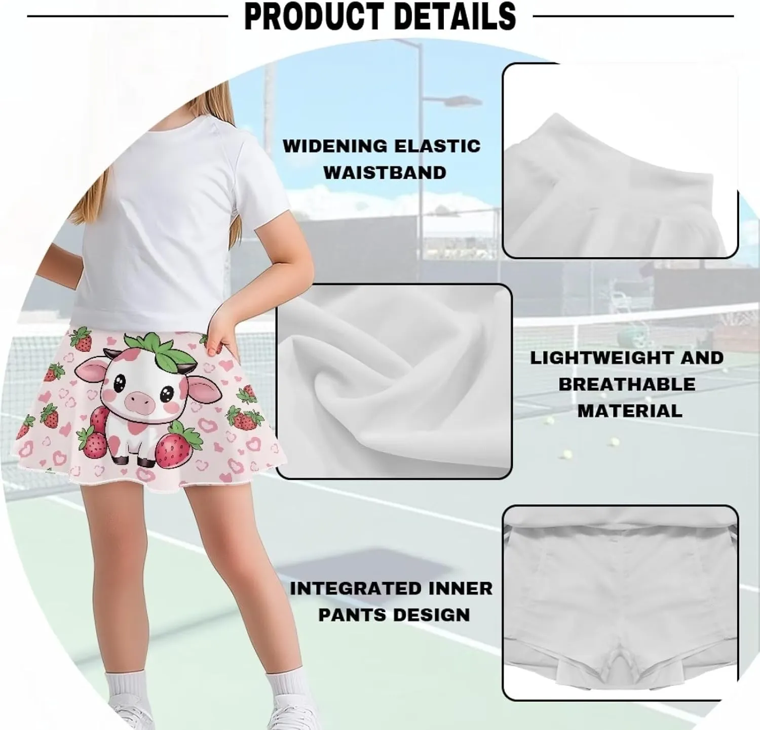 Girls' Sport Skirts 2-in-1 Tennis Running Skorts with Built-in Shorts Quickly Dry and Breathable