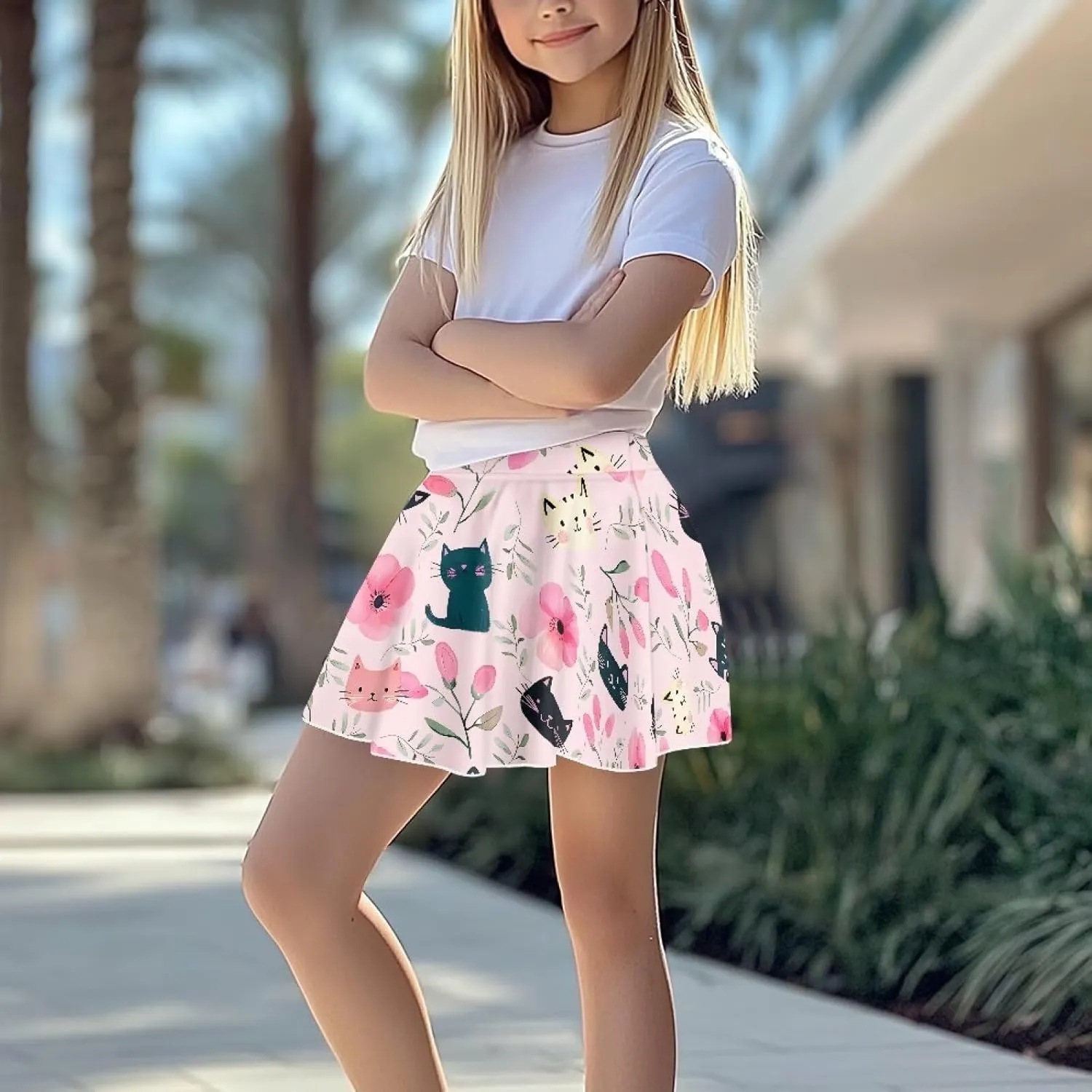 Girls' Sport Skirts Tennis Running Skorts with Built-in Shorts 5-14 Years Old Kids