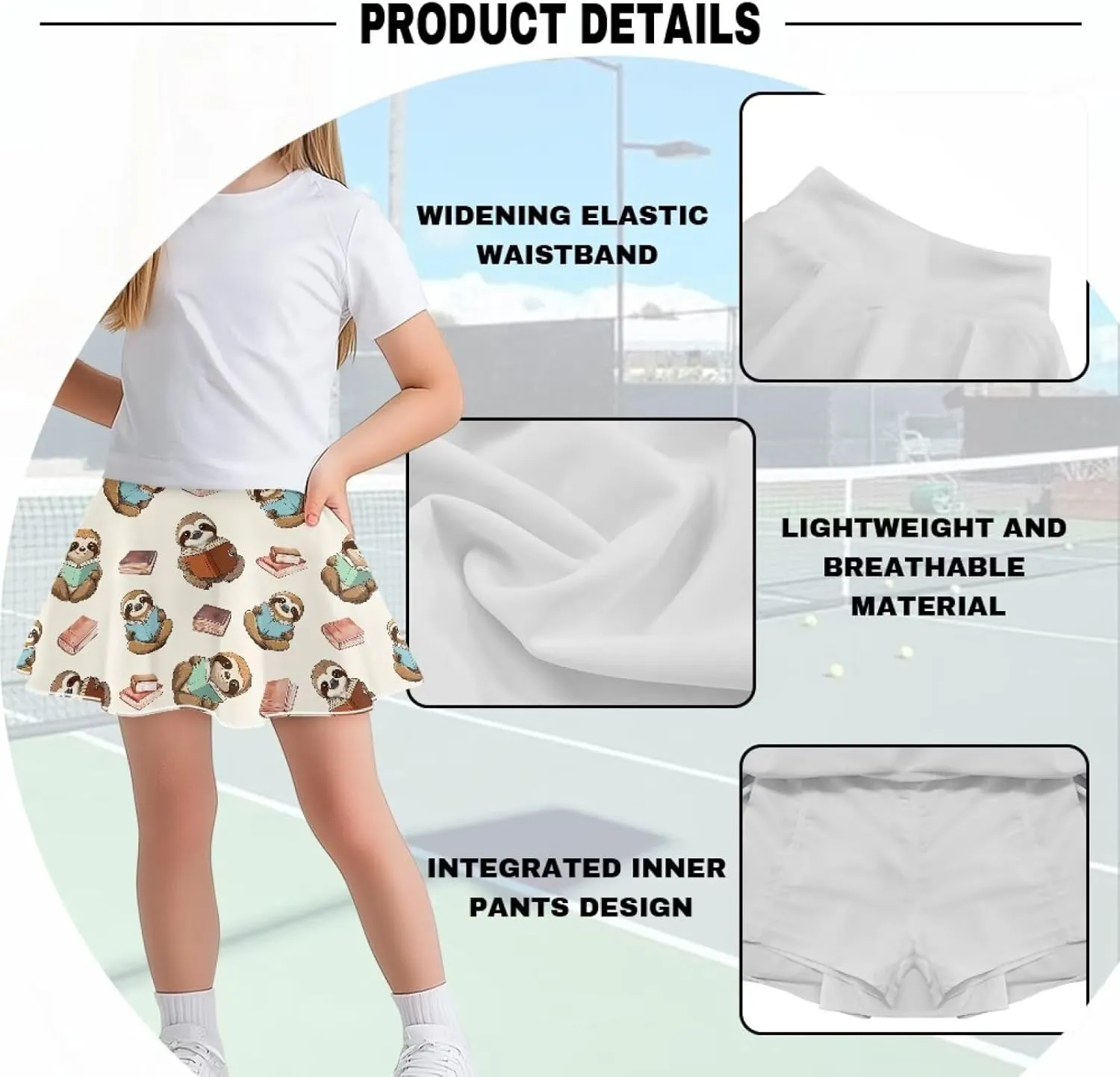 Girls' Sport Skirts Tennis Running Skorts with Built-in Shorts 5-14 Years Old Kids