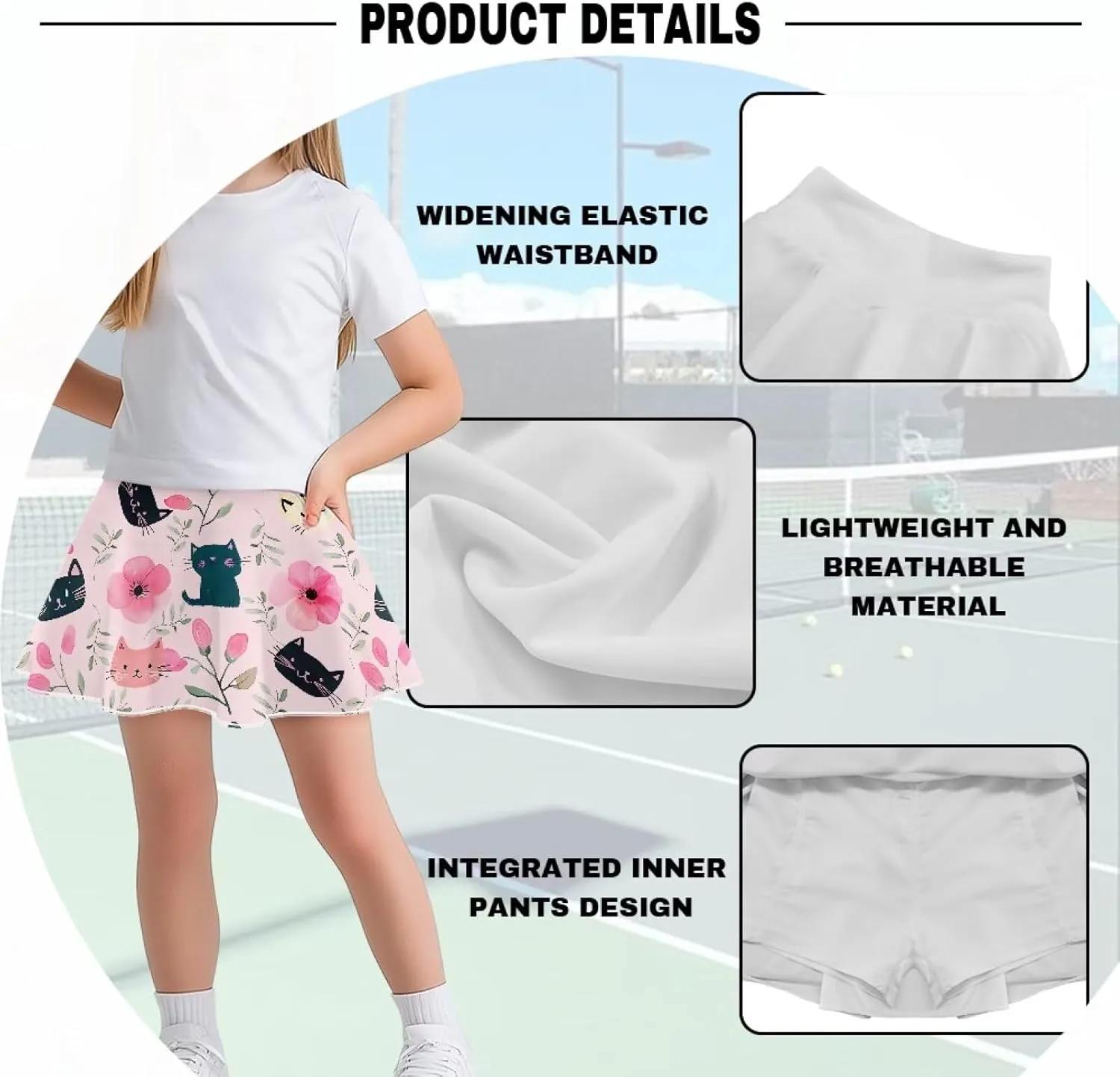 Girls' Sport Skirts Tennis Running Skorts with Built-in Shorts 5-14 Years Old Kids