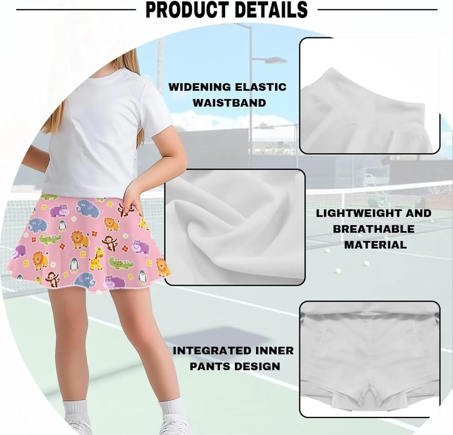 Girls' Sport Skirts Tennis Running Skorts with Built-in Shorts 5-14 Years Old Kids