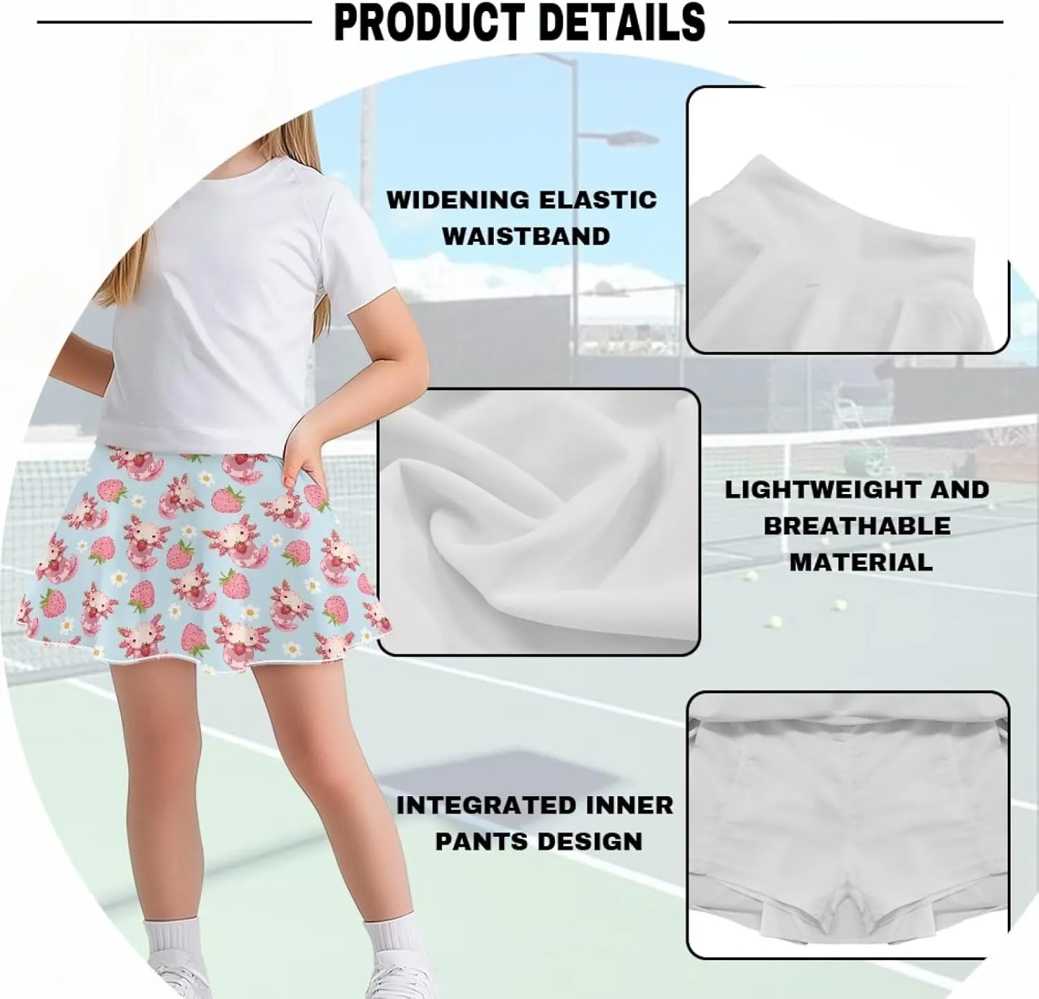 Girls' Sport Skirts Tennis Running Skorts with Built-in Shorts 5-14 Years Old Kids