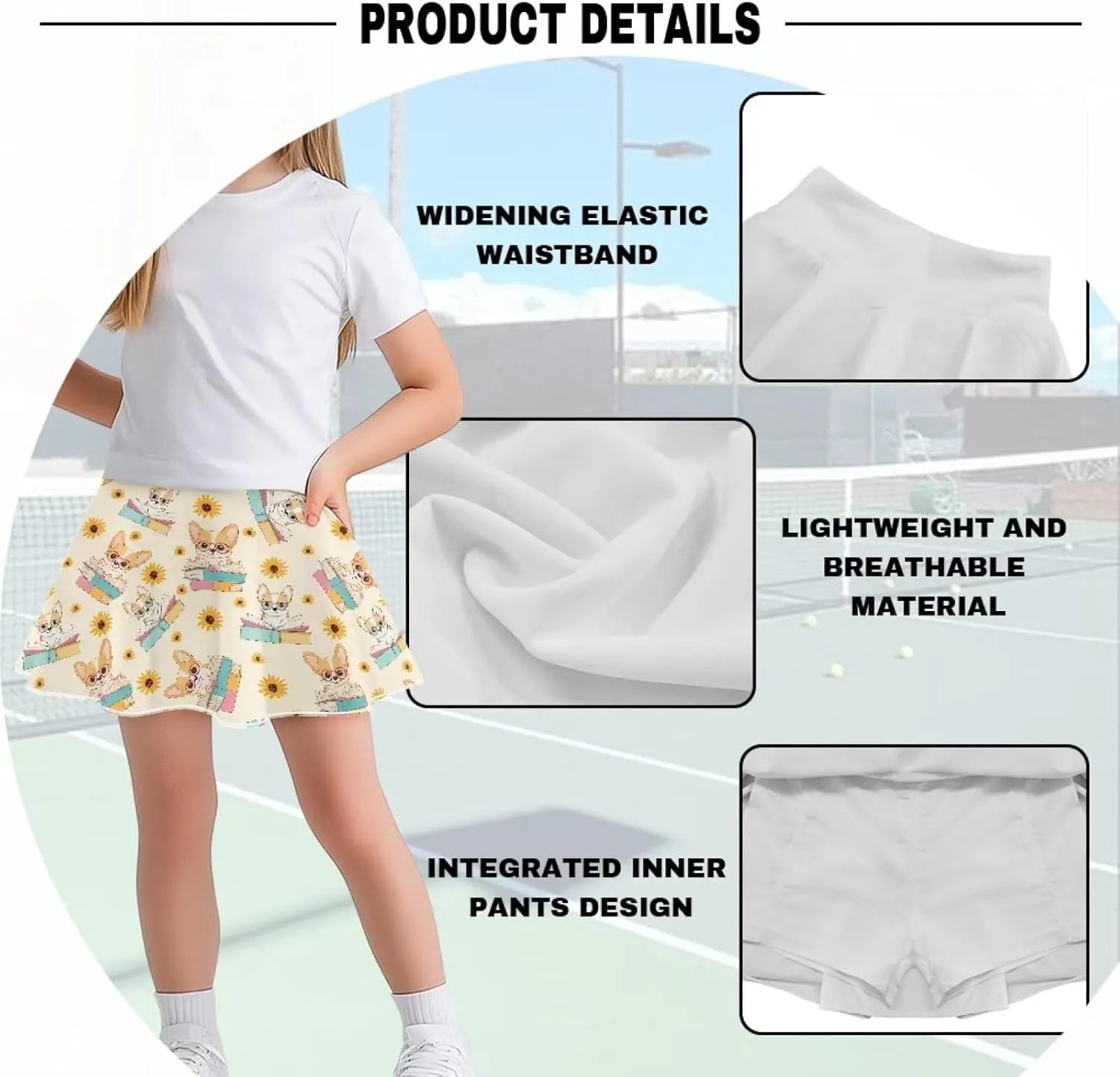 Girls' Sport Skirts Tennis Running Skorts with Built-in Shorts 5-14 Years Old Kids