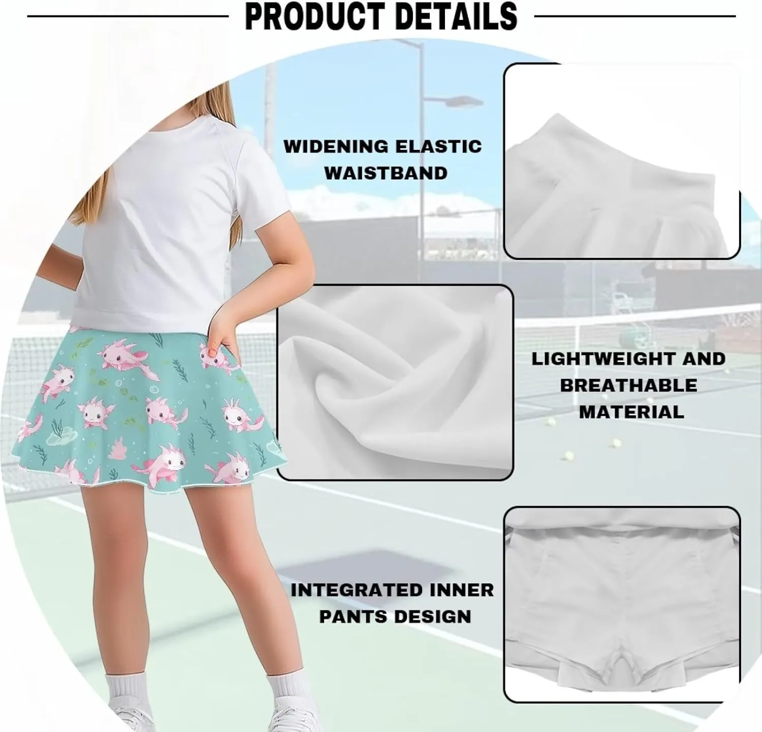Girls' Sport Skirts Tennis Running Skorts with Built-in Shorts 5-14 Years Old Kids