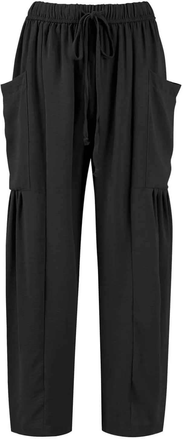 GOFULY Womens Linen Pants Wide Leg Casual High Waisted Casual Pants Drawstring Elastic Waist Summer Solid Clothes Pockets