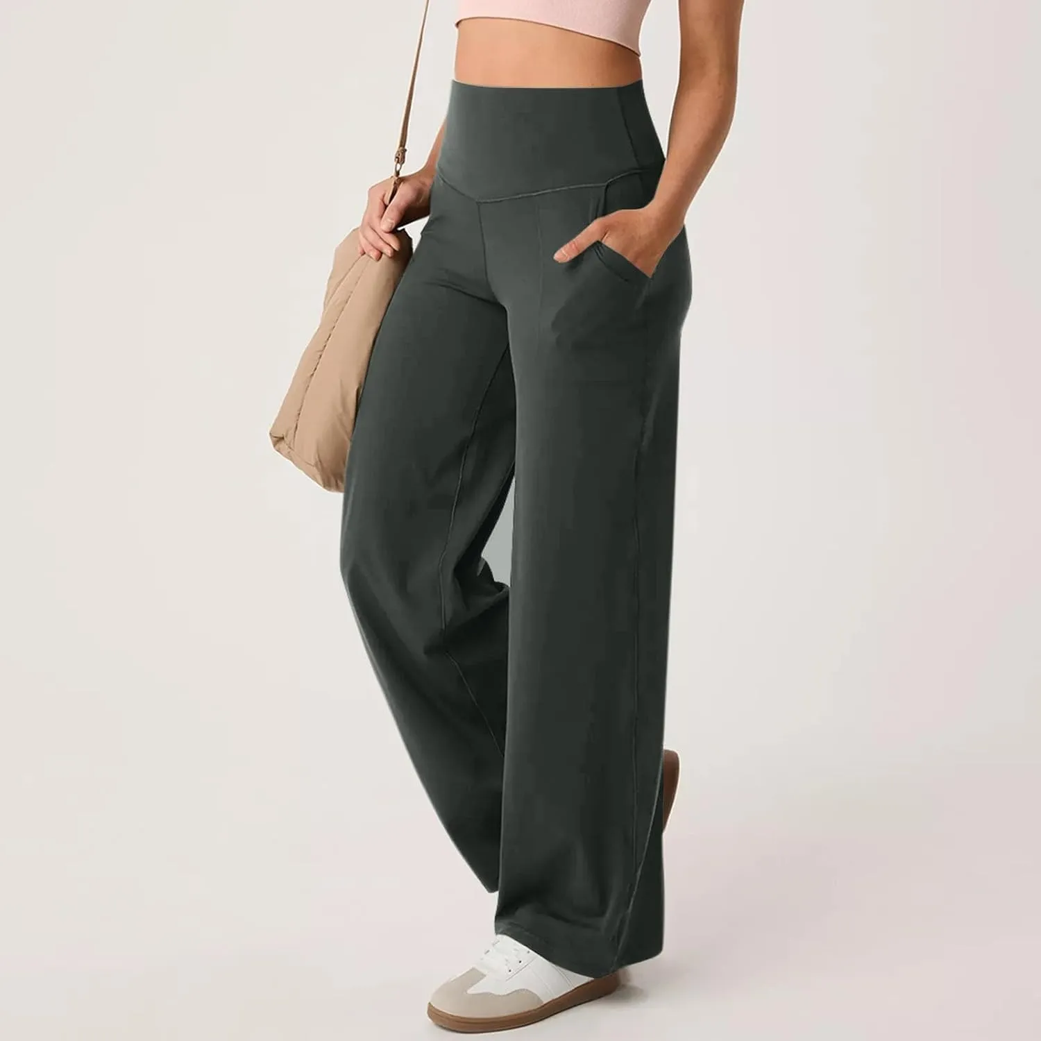 GOKKILRW Women's Yoga Pants Wide Leg Dress Work Pants Tummy Control Stretch High Waist Casual Trousers Slacks with Pockets