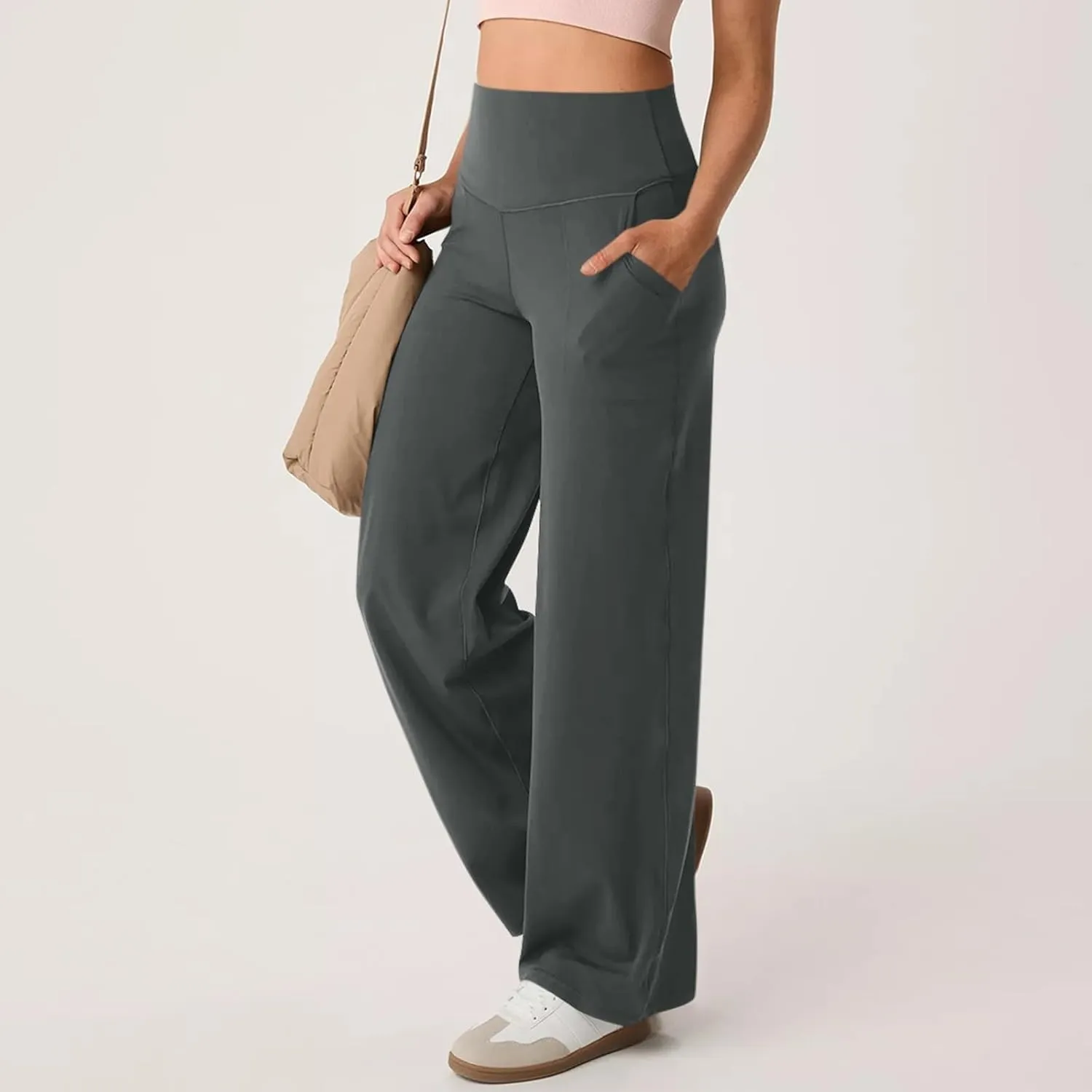 GOKKILRW Women's Yoga Pants Wide Leg Dress Work Pants Tummy Control Stretch High Waist Casual Trousers Slacks with Pockets
