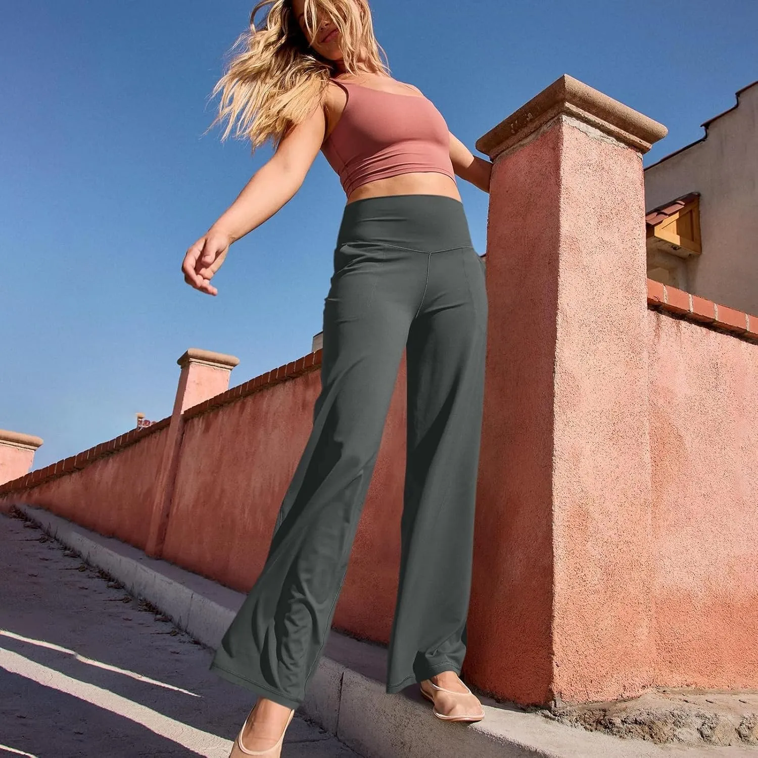 GOKKILRW Women's Yoga Pants Wide Leg Dress Work Pants Tummy Control Stretch High Waist Casual Trousers Slacks with Pockets