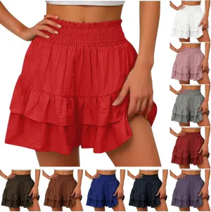 Golf Skirts for Women Ruffle Shorts for Women Trendy High Waist Floral Pleated Hem Biker Shorts 2024 Summer Loose Cute Flowy Wide Leg Beach Shorts Following His Orders #Z01-Navy Small