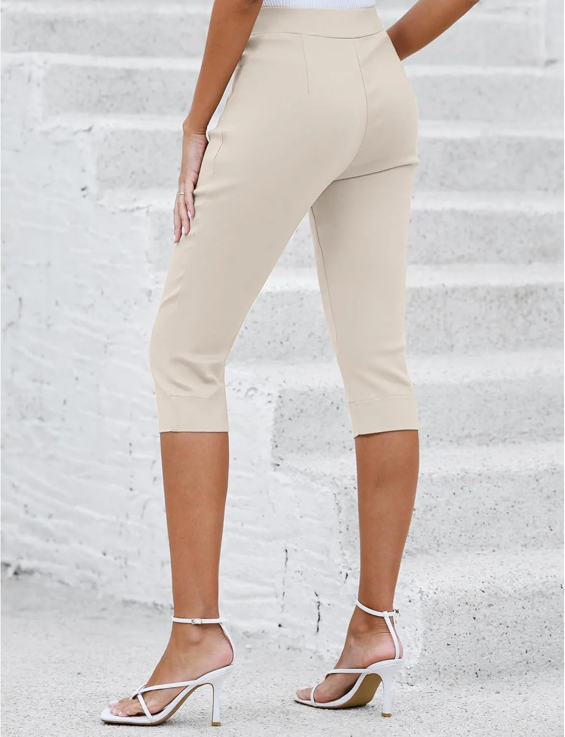 GRAPENT Capri Pants for Women High Waisted Pull On Elastic Waist Dressy Casual Stretchy Capris Trousers Pants Pockets