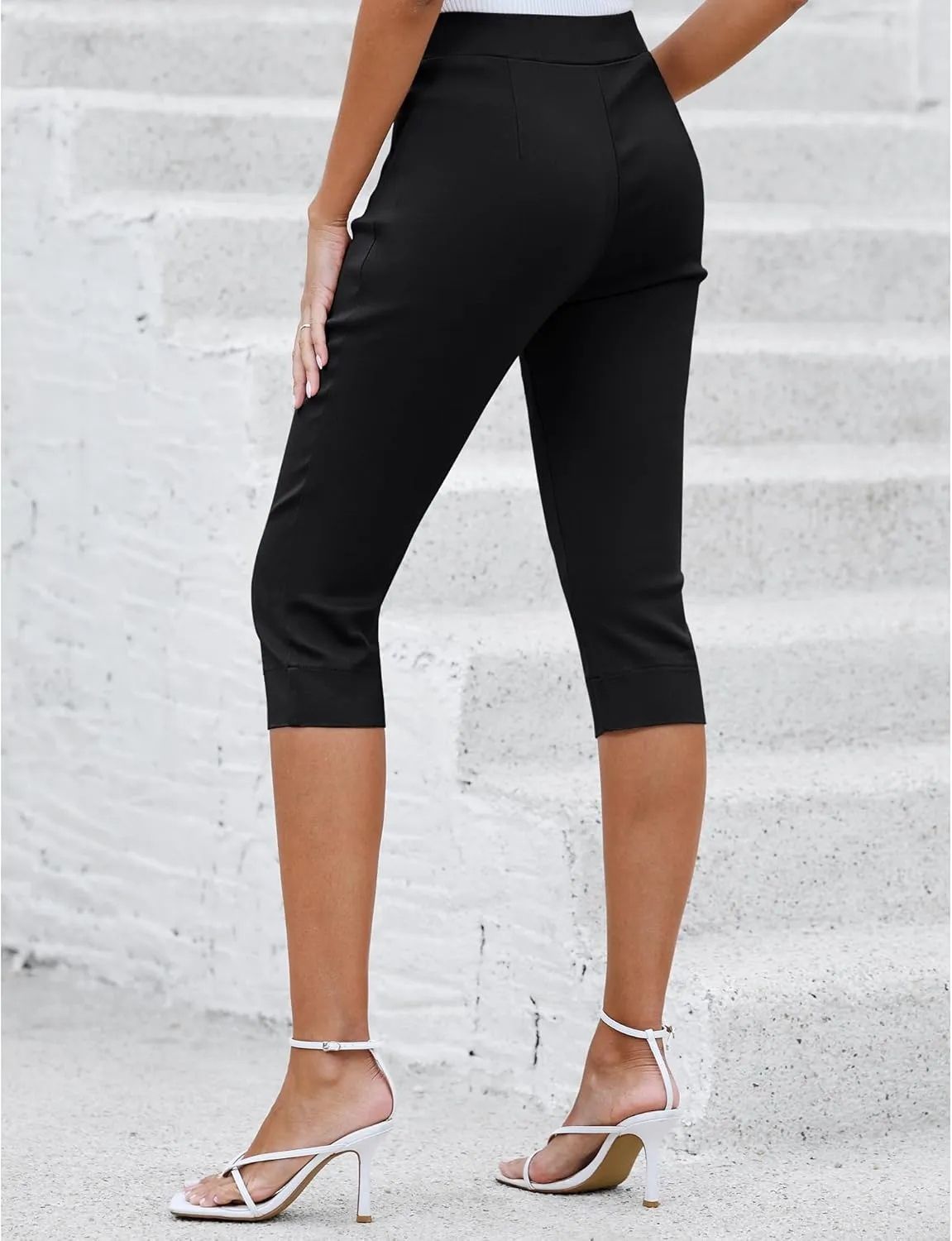 GRAPENT Capri Pants for Women High Waisted Pull On Elastic Waist Dressy Casual Stretchy Capris Trousers Pants Pockets